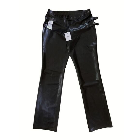 MIAOU Toni Black Latex Flares Buckle Cargo Pants Revolve Sz XXS NWT $450 - Picture 4 of 12